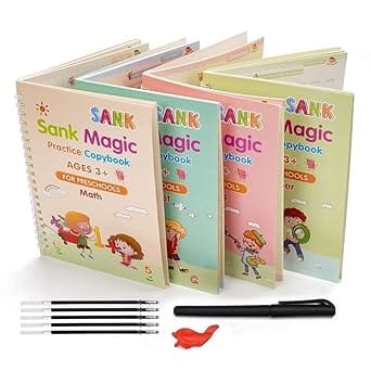 Magic Practice Copybook Set for Kids (4 Books + 10 Refills + Pen + Grip)